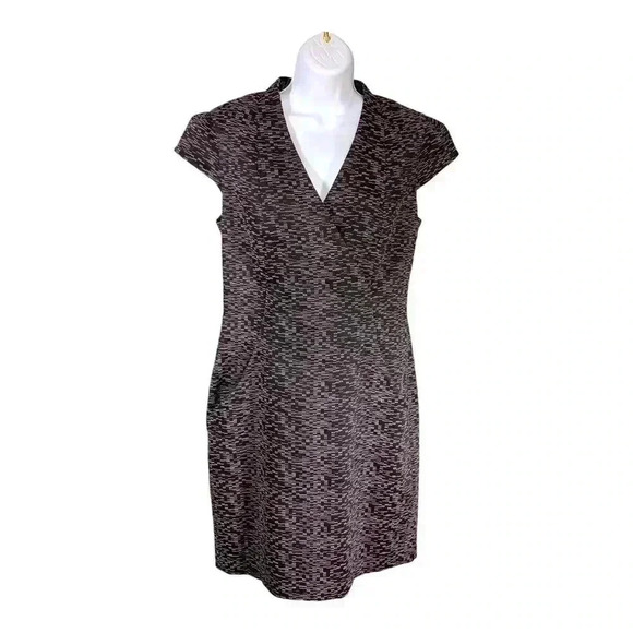 MM Lafleur  Dress Sheath Short Sleeve V-Neck Brown Multi Women's 10 - Picture 1 of 4